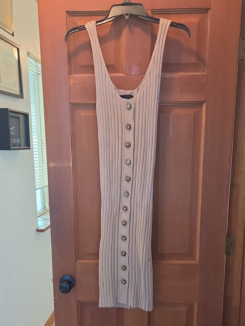 Button-Front Ribbed Knit Tank Midi Dress Stretchy